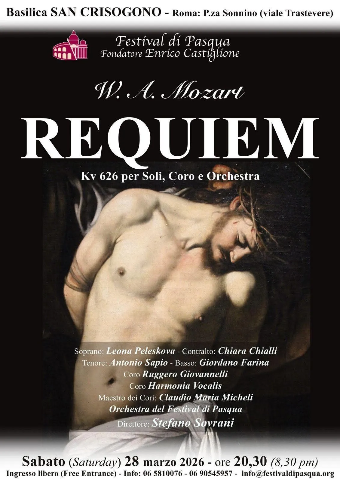 Poster: Mozart, Requiem in D minor K. 626, saturday 28 March 2026, Rome