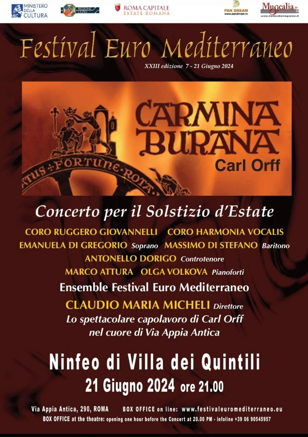 Locandina: Orff, Carmina Burana, venerdì 21 giugno 2024, Roma