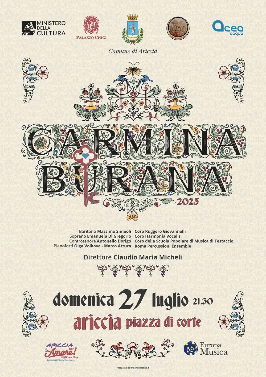 Locandina: Orff, Carmina Burana, domenica 27 luglio 2025, Ariccia