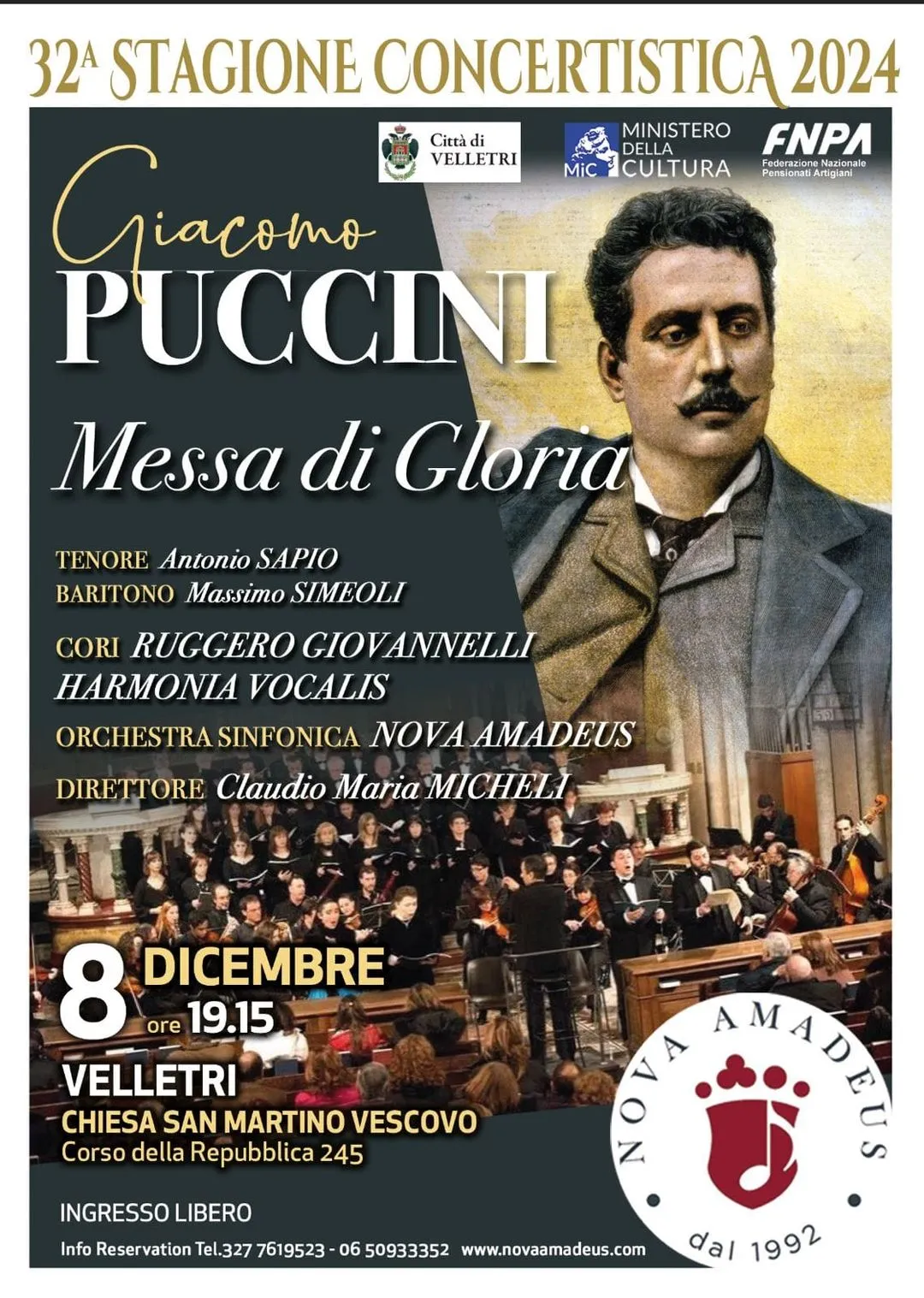 Poster: Puccini, Messa di Gloria, sunday 8 December 2024, Velletri