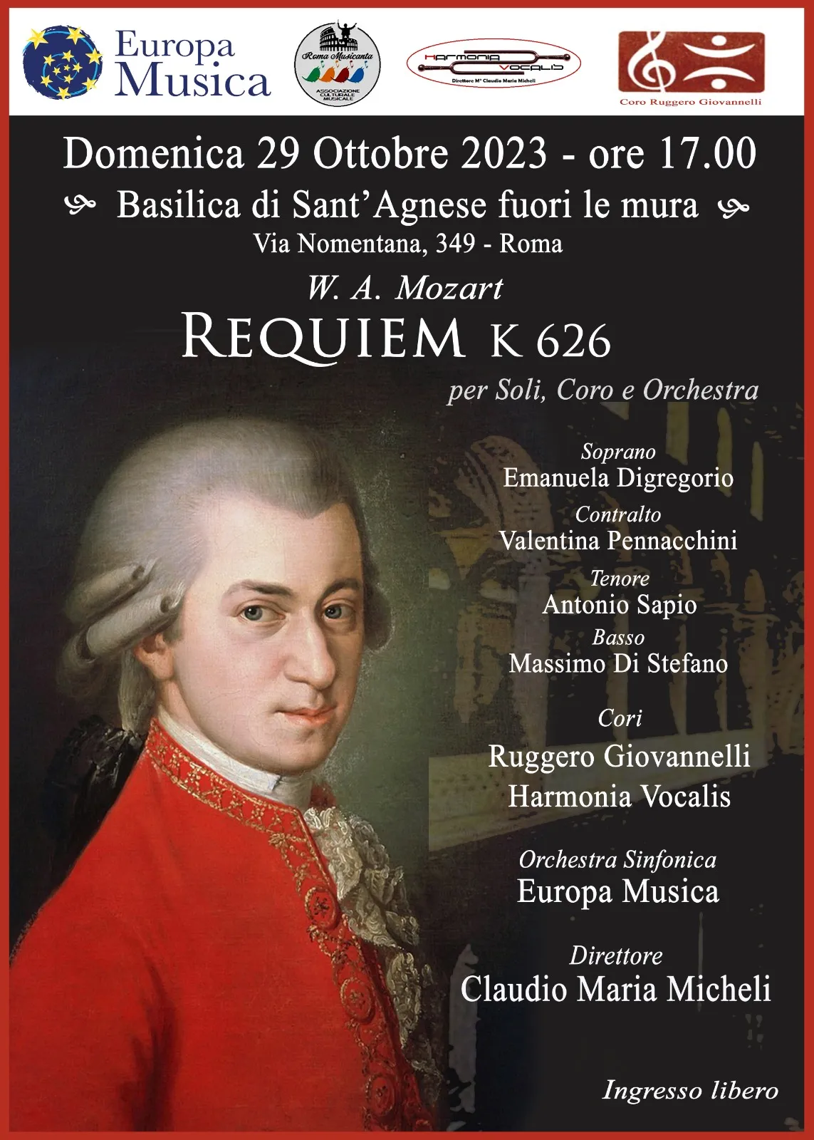 Poster: Mozart, Requiem K. 626, sunday 29 October 2023, Rome