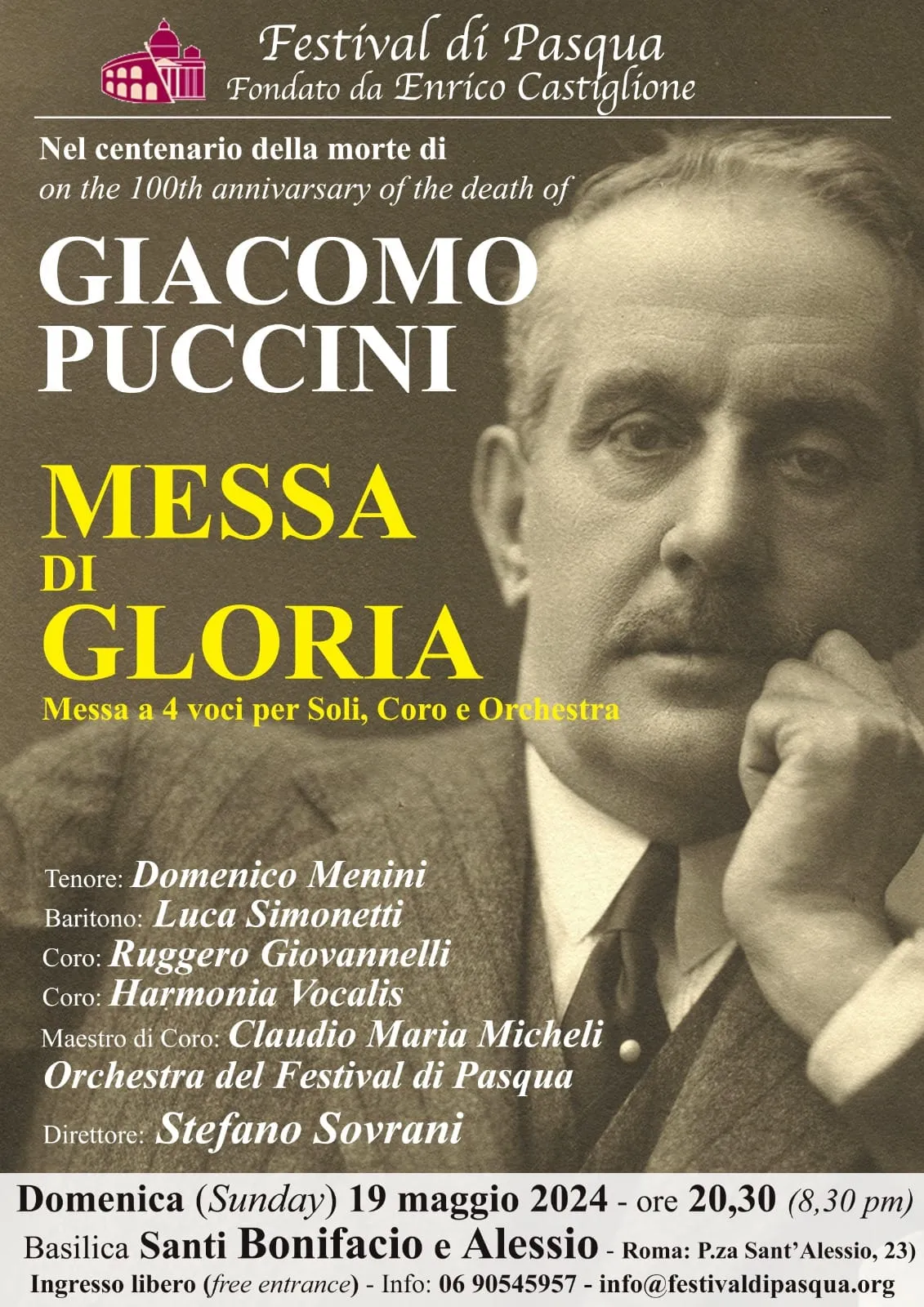 Poster: Puccini, Messa di Gloria, sunday 19 May 2024, Rome